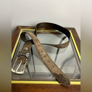 Y2k B.Belt Trim 90cm M Leather Beaded Hand made in Germany Buckle Silver BB0596